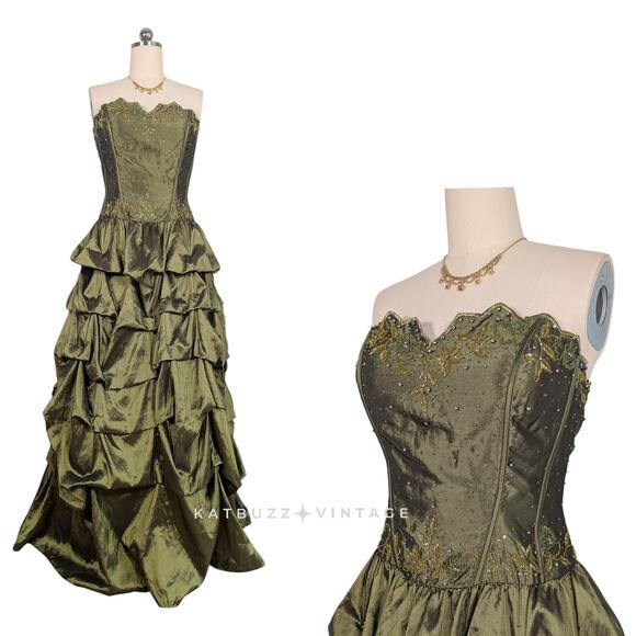 Marsoni Dresses & Skirts - Vintage Prom Dress Maxi Gown 14 Olive Green Fairy Princess Goth Y2K Strapless